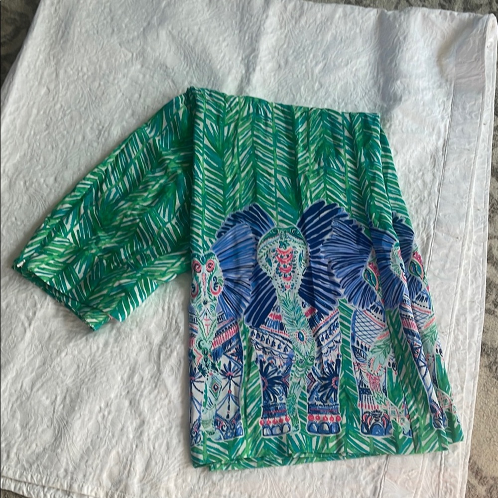 Lilly Pulitzer Green & Blue Wide Leg Pants with Elephant Print
